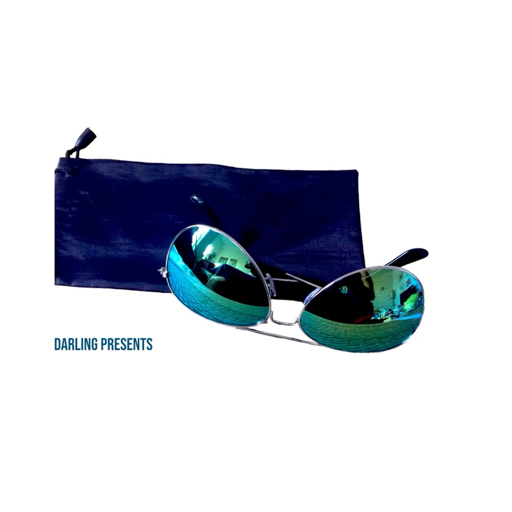 Aviator Blue Lens Sunglasses With Silver Frames Unisex
